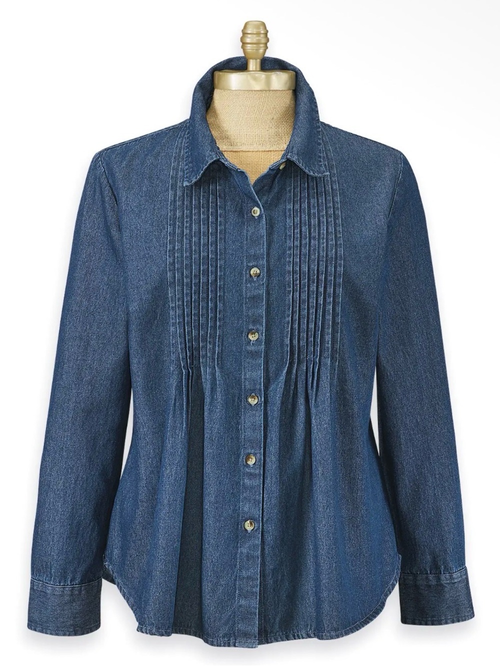Back in the Saddle Denim Pintuck Button-Front Shirt - Blue New
